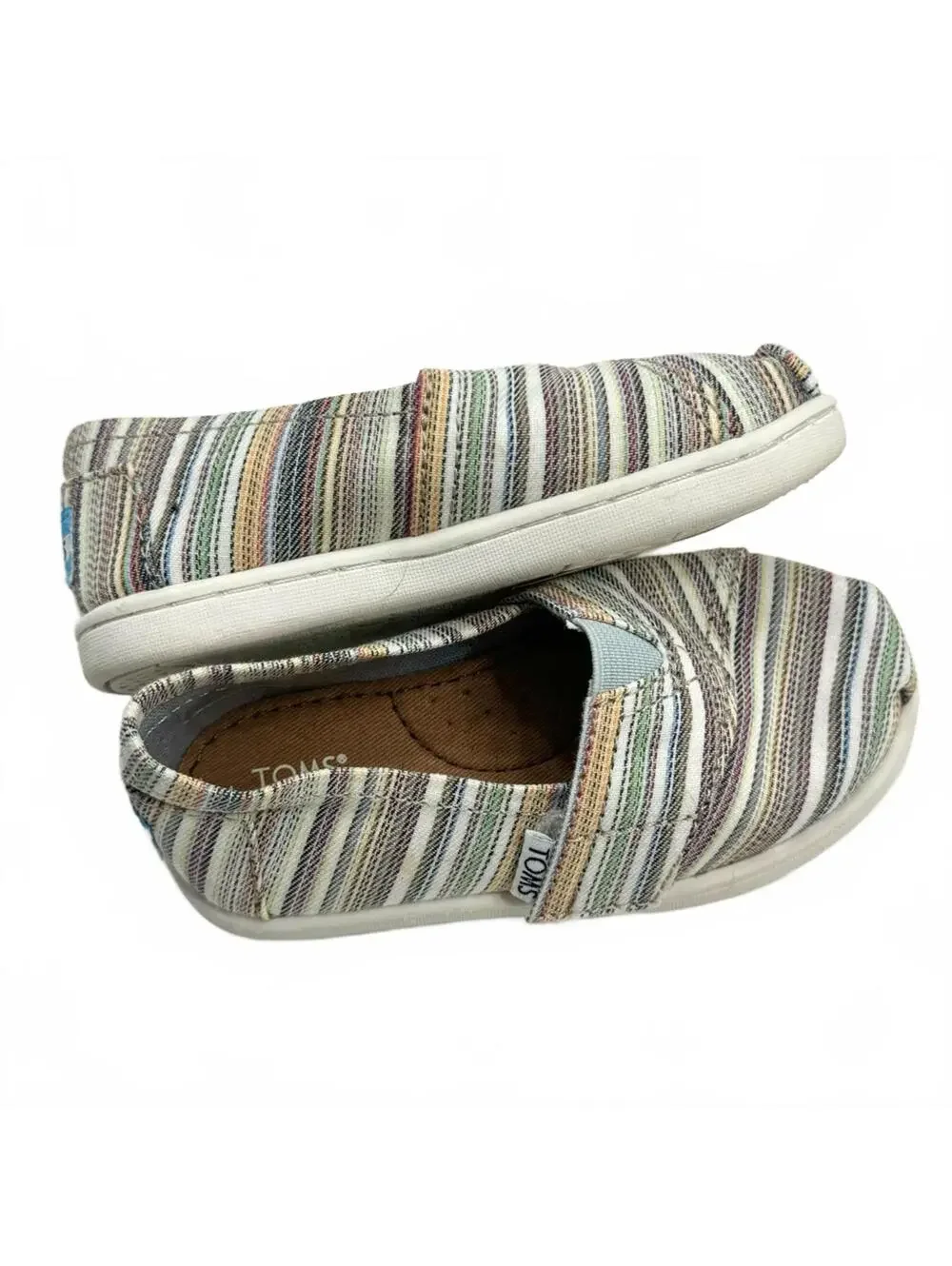 NWT Toms Alpargata Striped Multi-Colored Velcro Strap Girls Slip-on shoes Size 6 - Picture 3 of 7